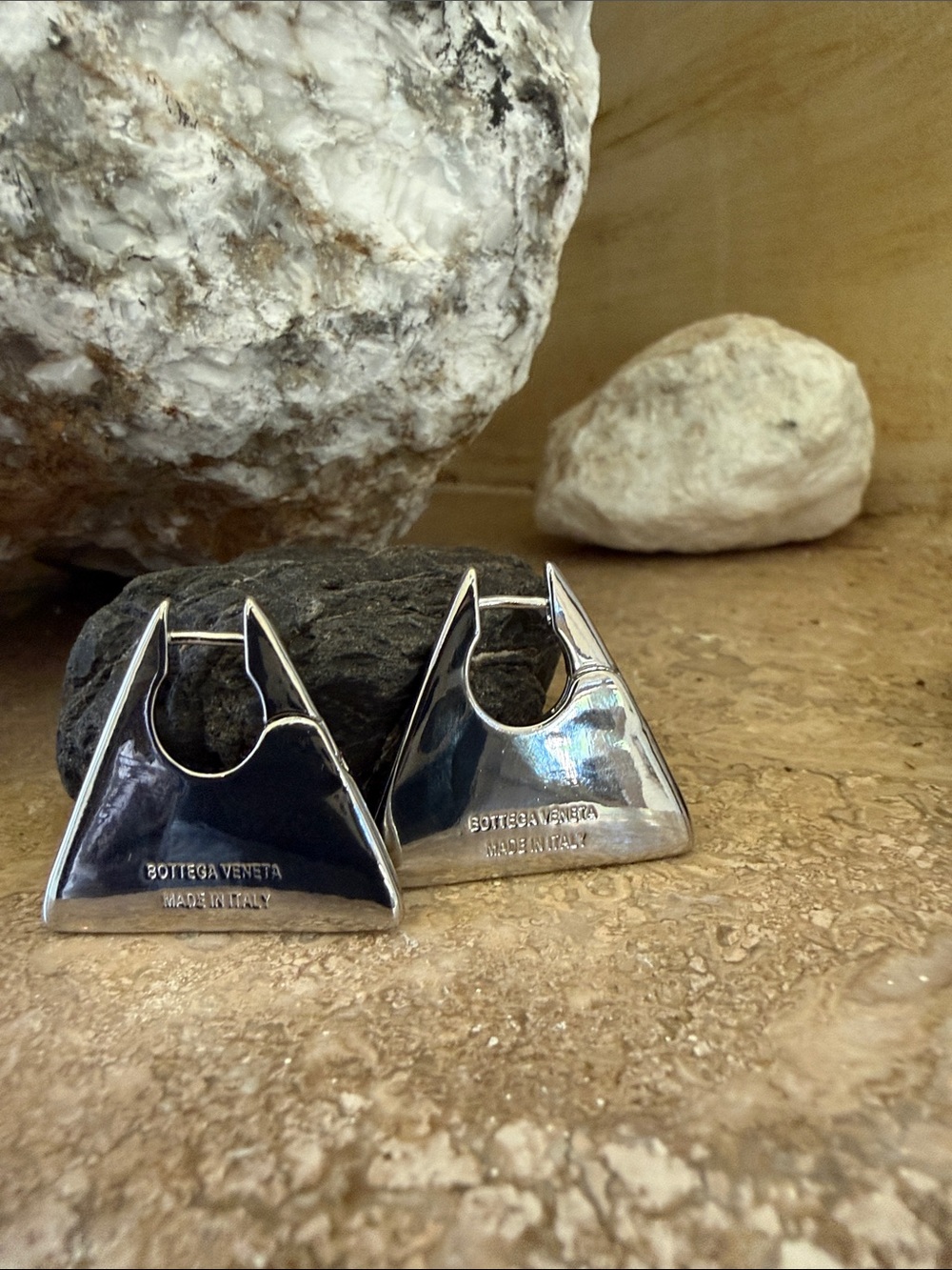 Bottega Veneta Silver Triangle Hoop Earrings